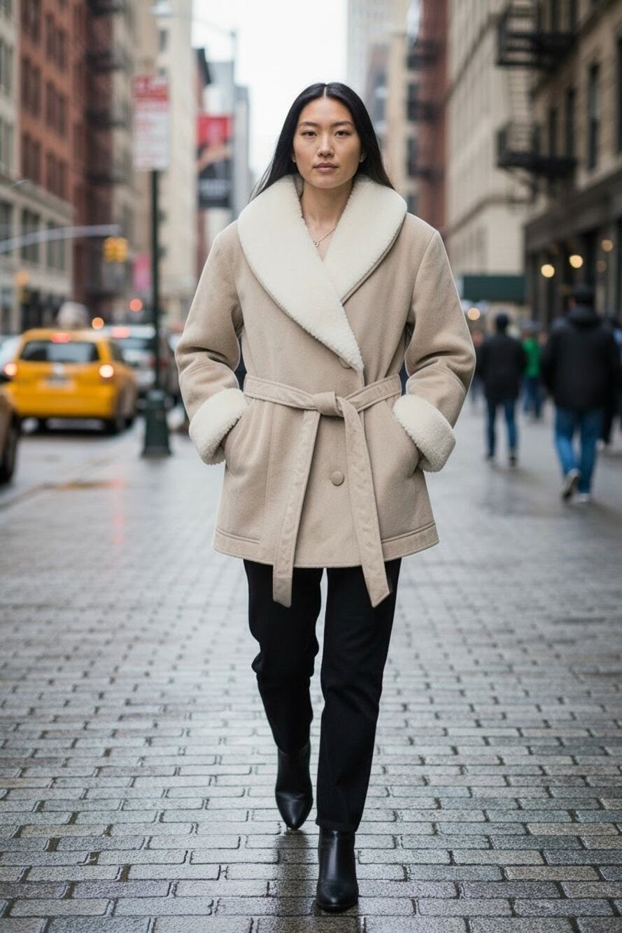Women's Shawl Collar Shearling Coat Size Small NWT